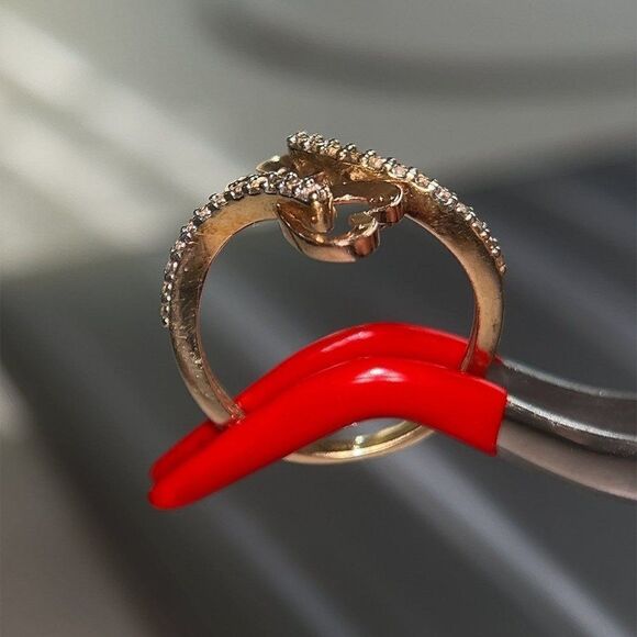 10k Rose & Yellow Gold Bypass Heart Cz Ring - Picture 6 of 9